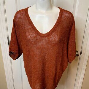 Eileen Fisher Rust Brown Short Sleeve Relaxed Linen Sweater, Size PP